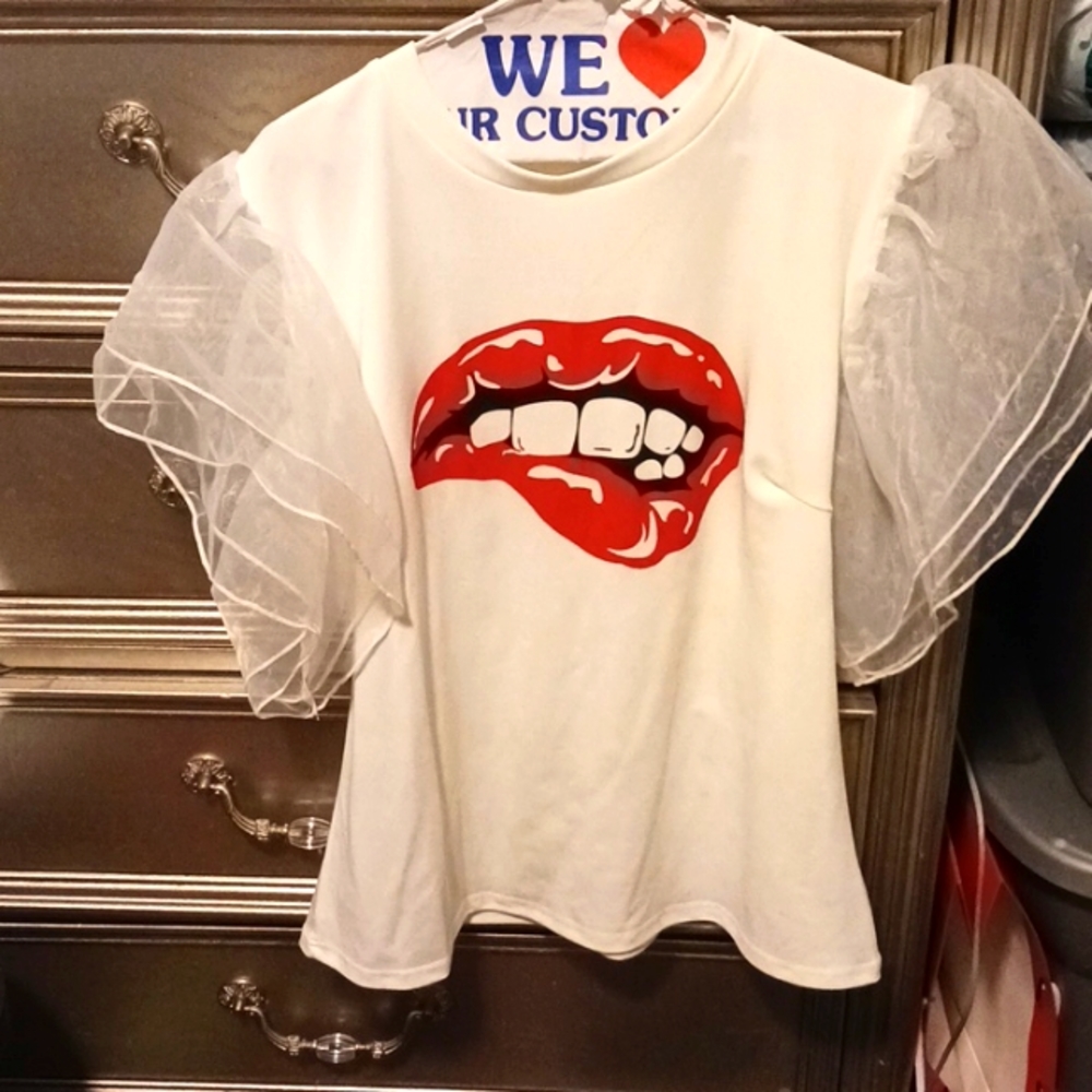 Womens ruffle red and white shirt